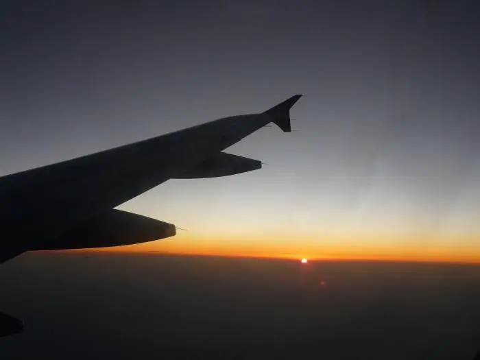 Sonnenuntergang im Flugzeug über Palma